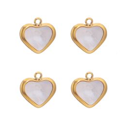 5pcs Stainless Steel Gold Plated Heart Charms Natural Shells Charm Beads for DIY Women Necklace Bracelet Jewelry Craft Wholesale 240222
