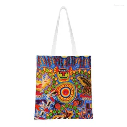 Shopping Bags Custom Mexican Colorful Huichol Canvas Bag Women Portable Groceries Shopper Tote