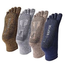 Pure Cotton Men Yoga Socks Solid Color Non Slip Skid Absorb Sweat Breathable 5 Toe Grips Pilates Barre 5 Pairs Per Pack 240220