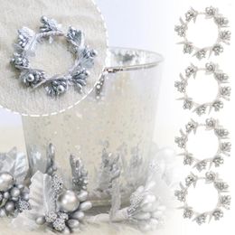 Decorative Flowers 4 Pieces Pillar Candle Rings Wreaths Wreath Mistletoe With Pearl Window Suction Cups