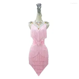 Stage Wear Pink Latin Dance Competition Costume Sexy Women's Fringe Dress Professional Short Skirt For Girls Plus Size Cha