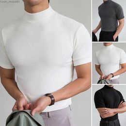 Men's Tank Tops Men Base Top Soft Breathable Simple Half High Collar Basic T-shirt Turtleneck Short Sleeve Streetwear Fitness Leisure CamisetasL2402