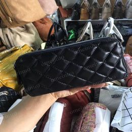 Women's Genuine Caviar Leather Zipper Bag Clutch with Chain Purse Crossbody Messebger Bags Gold Silver Hardware Lambskin Desi2988