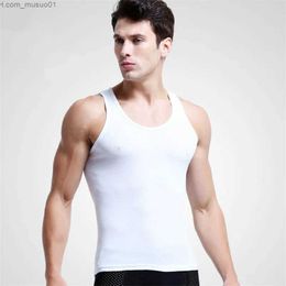 Men's Tank Tops 1 Pcs Men Cotton Tank Tops Underwear Mens Undershirt Transparent Shirts Male Bodyshaper Fitness Wrestling SingletsL2402