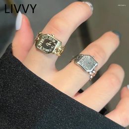 Cluster Rings LIVVY Silver Colour Vintage Creative Roman Numeral Watch Shaped For Women Unique Design Fashion Trend Jewellery