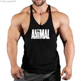 Men's Tank Tops 2023 Mens Gym Tank top Men Fitness Sleeveless Shirt Male Cotton Animal Print Fitness Sports Vest Undershirt Gym Running Vest MenL2402