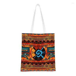 Shopping Bags Fashion Colorful Hunab Ku Mayan Symbol Tote Reusable Canvas Groceries Shopper Shoulder Bag