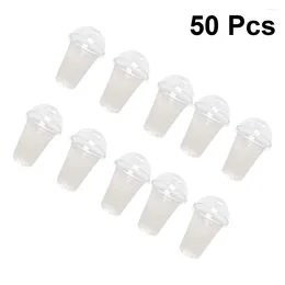 Disposable Cups Straws 50 Sets Of 380ml Clear Plastic With A Hole Dome Lids For Tea Fruit Juice Milk Covers