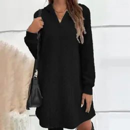 Casual Dresses Knee-length Dress Women Loose Long Sleeve Autumn Turtleneck Warm Knitted Sweater Ribbed Bodycon Short For Office