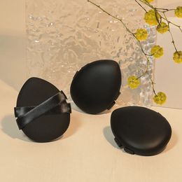 5PCS Black Leather Cushion Powder Puff Double Ribbon Foundation Blending Makeup Sponge Applicator Beauty Egg Dry Wet Dual Use 240220