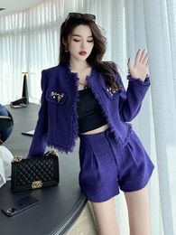 Women's Tracksuits Elegant Fashion Temperament 2 Pieces Pants Set For Women 2024 Long Sleeve Cardigan Jacket Bright Silk Pockets Shorts