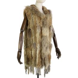 Fur 2019 Winter Women Leisure Fashion Warm Real Fur Vest Female Knitted Rabbit Fur Gilet Patchwork Raccoon Coat Long Outerwear Vests