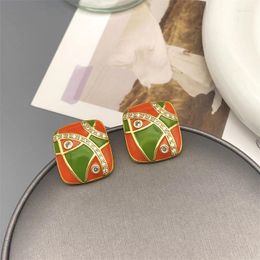 Stud Earrings European And American Retro Colourful Enamel Glaze Inlaid Zircon Geometric For Women Fashion Exquisite