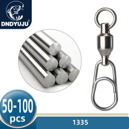 Fishhooks DNDYUJU 50/100pcs Bearing Swivel Oval Split Rings Stainless Steel Hooked Snap Rolling Swivel Lure Connector Fishing Accessories