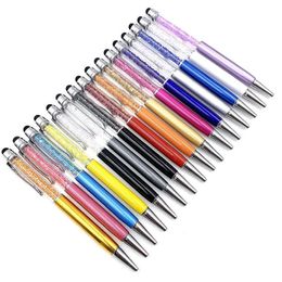 Crystal Metal Ballpoint Pen Rainbow Student Writing Ballpoints Mobile Phone Touch Pen Diamond Gift Pens School Office Supplies