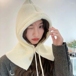 Berets Fashion Solid Colour Casual Versatile Balaclava Hat Women's Winter Warm Scarf One Piece Ear Protection Woollen Knitted Cap Men