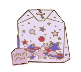 Space brew lapel pin planet galaxy brooch funny tea bag badge creative astronomy jewelry8265006