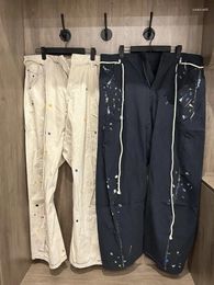 Men's Jeans High Luxury Men Prefab Twisted 8 Pockets Rope Adjust Waist Ink Comfortable Cotton Parkour Sweat Casual Pants Sweatpants #708