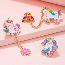 Brooches 3pcs/set Cartoon Cute Unicorn Flamingo Dinosaur Pins Buttons With Charm For Backpack Jacket Kids Children Jewellery Gifts