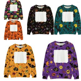 Women's Hoodies Halloween Thermal Sublimation Blank For Print Pumpkin Horror Elements Party Pullover Crew-neck Hoodie