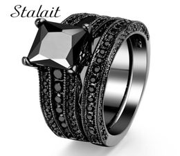 Fashion Big Square Zircon Ring Set Vintage Black Couple Ring Titanium Jewelry Wedding Rings For Women Birthday Gifts1727031