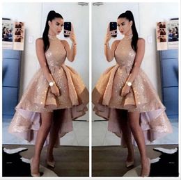 Bling Bling cekiny Rose Gold High Surk Sukienki 2024 Seksowne przednie przednie długi rękawów