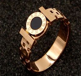 European and American models black round cake Roman numerals strap double crossbar rose gold ring fashion titanium steel tide fema1324072