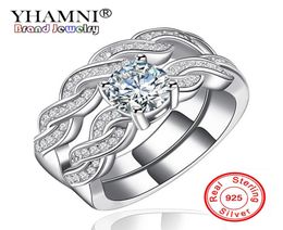 YHAMNI Fine Jewellery Classic Marquise CZ Diamond 2 Rings Sets Solid 925 Silver Band Wedding Ring Party Jewellery For Women KR1273984746