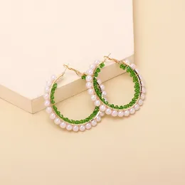 Dangle Earrings Rice Bead Circle Pearl Crystal Originality Fashion Hand Knitting Bohemia Alloy Simple Geometry Beaded