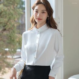 Women's Blouses Chiffon Shirt 2024 Korean Of Foreign Style Fashion Wooden Ear Edge Stand Collar Bottomed Design Sense