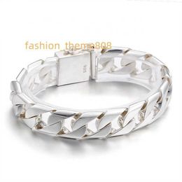 Dr. Jewellery 2022 High Quality 15MM Pure 925 Sterling Silver Plain Wide Cuban Link Miami Chain Bracelet for Men Fashion Jewellery