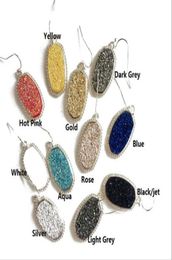 Christmas Gift Fashion Silver Plated Faux Druzy Oval Drop Earrings for Women Resin Quartz Oval Geometric Dangle Earrings Jewelry5055074