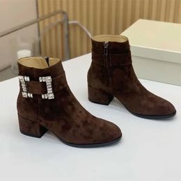 2024 Designer Boots SR Round Toe Women Shoes Concise Zipper Women Shoes Crystal Decor Thick Bottom Bota Feminina