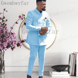 Men's Suits Gwenhwyfar 2 Pcs Slim Fit Wedding Grooms Tuxedos Lapel Formal Blazer Prom Suit Jacket Pants Blue Business