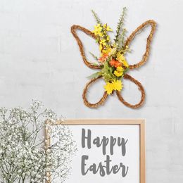 Decorative Flowers Easter Wreath Outdoor Decoration Door Ornaments Butterfly Shaped Artificial Flower For Home Farmhouse Office Wall Spring