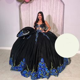 2024 Black Ball Gown Elegent Princess Appliques Lace Tull Quinceanera Dresses Luxury Birthday Party Dresses vestidos de 15