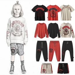 INS Children sports sweatshirts fashion kids cartoon dragon printed sweatshirt 2024 boys girls patchwork short sleeve casual T-shirt shorts S1097