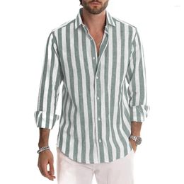 Men's Dress Shirts Shirt Tops Lapel Long Sleeve Retro Slight Stretch Striped Vintage Button Down For Vacation