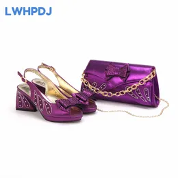 Dress Shoes 2024 Est Selling Purple Color Platform Design Peep Toe Ladies Matching Bag Set For Mature Women Party Pump