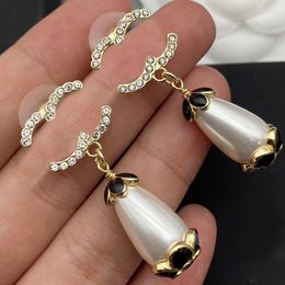 Designer Studs Pearl Diamond Earrings Brand Letter Flower Earring High-end 925 Silver Copper Design Earring Fashion Women Wedding Jewellery Birthday Gift