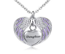 Birthstone Charm pendant Memorial Urn Necklace Stainless Steel Waterproof Angel Wing Keepsake Cremation Jewelry for Daughter7070371
