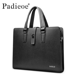 Padieoe Top Cowhide Leather Business Briefcase Luxury Brand Men Laptop Documents Bag Fashion Mens Shoulder Crossbody 240223