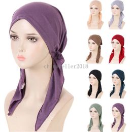 New Pre-Tied Hat Women Muslim Hijab Stretch Headscarf Bonnet Head Wrap Scarf Beanies Hair Loss Chemo Cap Bandanas Turbante Mujer