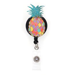 10pcslot Colorful enamel Fruit Style pineapple badge holder Retractable Nurse id badge reel7573470