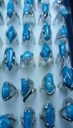 Whole TURQUOISE GEMSTONE Natural stone RING 925 SILVER IN USA Mixed size FAST IN STORE with display box6722364