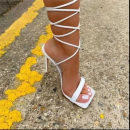 Sandals Summer White Black Woman Ankle Strap Sandals Leather Cross-Tied High Heels Shoes Sexy Lace Up Party Pumps ShoeL2402