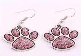 Whole Women Fashion Earrings Cat Paw Print Shape Design With Sparkling Crystals Gift For Cat Lover Zinc Alloy Drop4082057