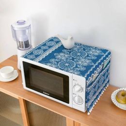 Table Cloth Microwave Oven Covers Cotton Linen Black Rose Storage Bag Double Pockets Dust Hood Kitchen Accessories