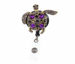 10 pcs Purple Rhinestone Animal Turtle Retractable Badge Holder1941109