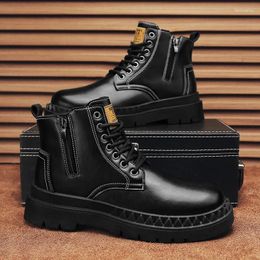 Boots Men's Black Classic Leather Ankle For Men Platform Motorcycle Man Footwear 2024 Bota Masculina